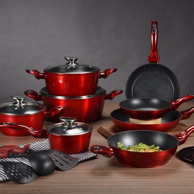 China Hot Selling Amazon Best Selling Product Non Traditional Aluminum Stick Marble Liner 15pcs Cookware Sets for sale