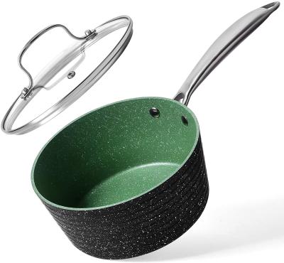 China General use for gas avocado green aluminum stick cookware set cheap sauce pan and non induction cooker with pattern lines on the body for sale