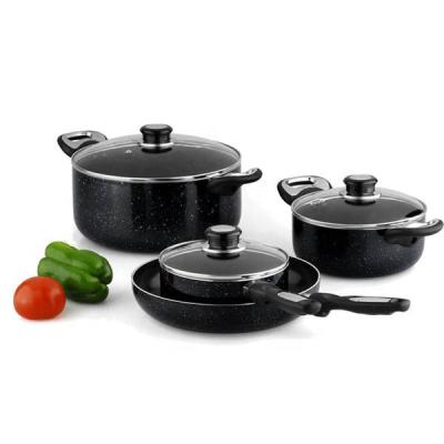 China Family Kitchen 2mm 7 Pcs Black Aluminum Nonstick Cookware Set Black Nonstick Cookware Coating Sets for sale