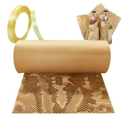 China Biodegradable Packaging Paper Honeycomb Cushioning Wrap Roll Perforated Honeycomb Wrap Paper Wrapping Roll for sale