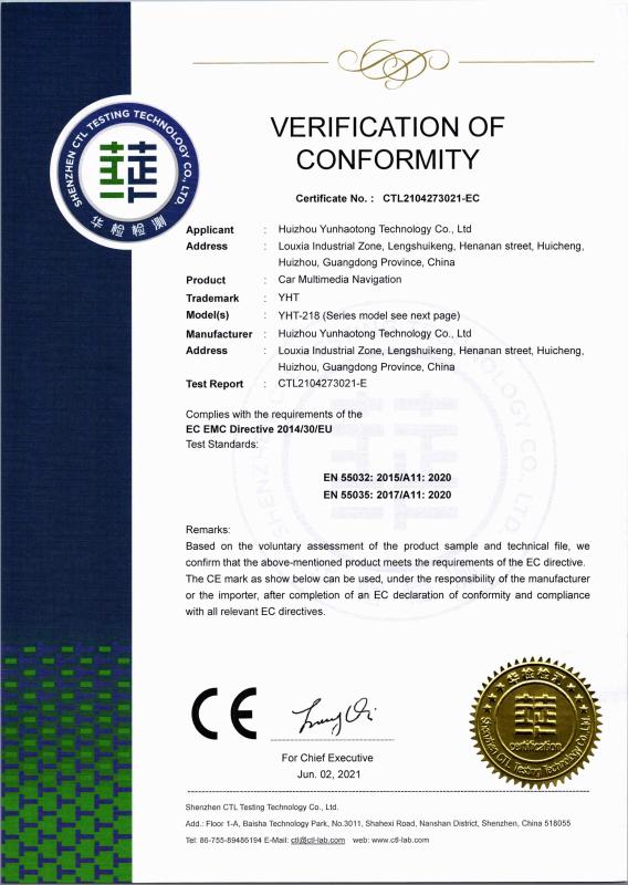 CE - Huizhou Yunhaotong Technology Co., Ltd.