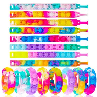 China Kids Toys Pop Up Person Toy Fidget Bracelet, Wearable Push Poping Bubble Sensory Toys Relaxing Finger Press Silicone Bracelet for Kids for sale