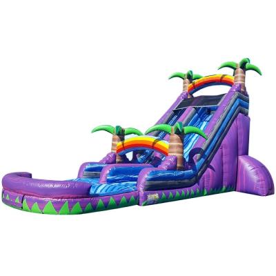 China Purple PVC palm tree waterslides inflatable slide with inflatable swimming pool water slide for kids for sale