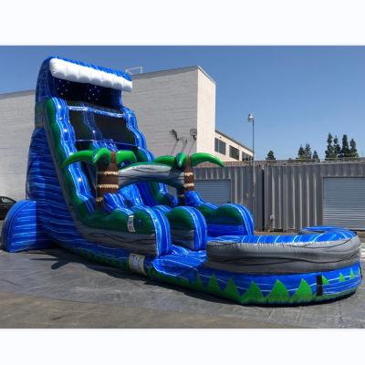 China Custom 0.55mm PVC Tarpaulin Factory Child Party Play Sale 18ft Slides Palm TreeInflatable Hot Water Slide With Pool for sale