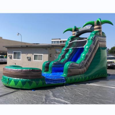 China PVC 0.55mm Tarpaulin 18ft Water Slide Swimming Pool Commercial Palm Inflatable Water Slide For Big Large Kid Cheap Adult for sale