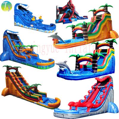 China 0.55mm PVC Tarpaulin Waterslide PVC Commercial Palm Tree Inflatable Water Slide For Kid Inflatable Slide With Slide Pool Wet Or Dry Adult For Sale for sale