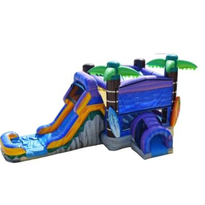 China Plato 0.55mm Tarqaulin PVC Tarqaulin color commercial marble inflatable bouncer castle bouncy jumping house combined with slide for sale for sale