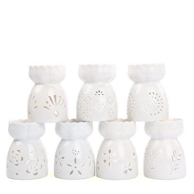 China Customizeble Low Moq Tealight Ceramic Censer Holder Pottery Ceramic Wax Melts Burners Tea Light Wax Heater for sale