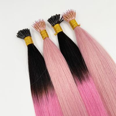 China Shiny Pink Hair Extensions Natural Looking Keratin Hair Extension Nano Rings I Tip Hair Extensions for sale