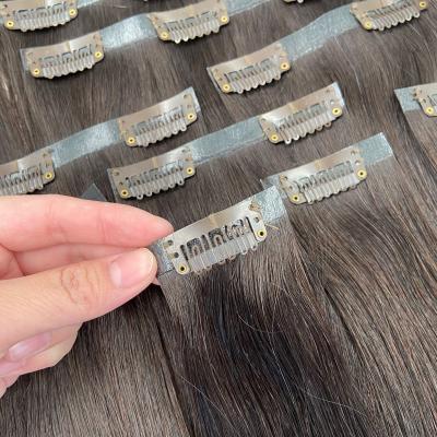 China Shiny PU Hair Clip In Hair Extensions Double Drawn Remy Seamless Clip In Hair Extensions for sale