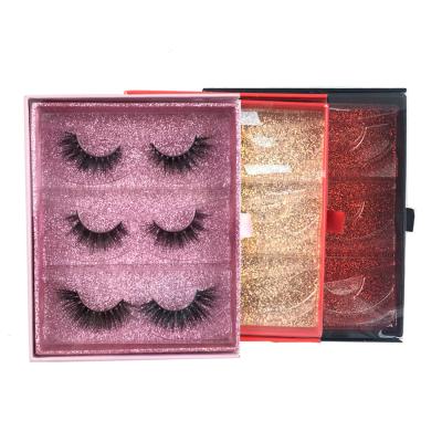 China Seller Handmade 3D Mink Eyelashes With Custom Box Natural Soft Eyelash Private Label 3 Pairs Slide Boxes for sale