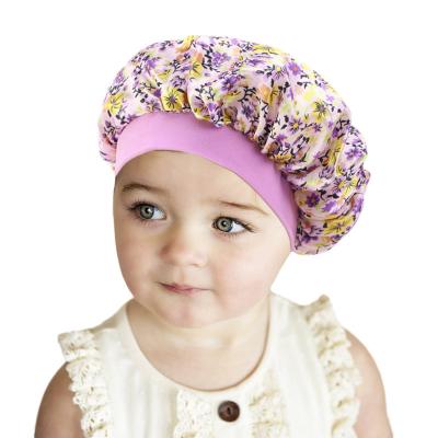 China Amazon Hot Sale Casual Children's Printed Satin Nightcap Baby Hat Simulated Silk Round Hat for sale