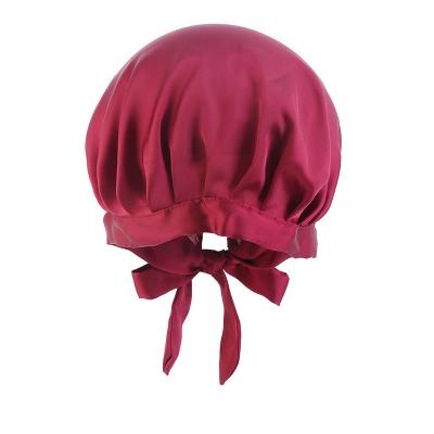 China New Casual Lace Up Satin Nightcap Fashion Solid Color Adjustable Elastic Round Shower Cap for sale