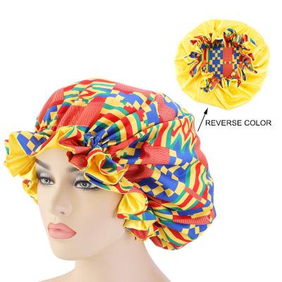 China European and American popular African African popular round hat Eco-friendly Ankara nightcap double hood satin print large lace for sale