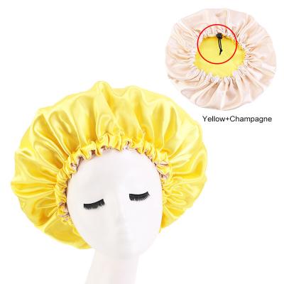 China European and American popular fashion double satin perm beauty nightcaps chemotherapy hats with adjustment buckle for sale