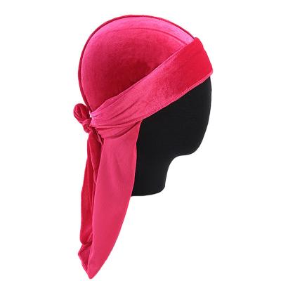 China Hot Selling Fashion Amazon Velvet Long Tail Pirate Hat Ribbon Bandana Hat Baotou Hat Durag for sale