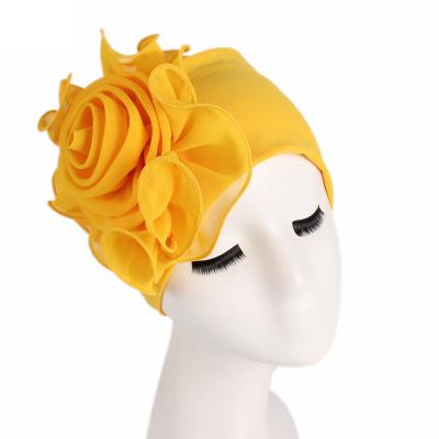 China Fashion News Large Sides Flower Elastic Bandana Elastic Hat Ladies Stylish Chemotherapy Cap for sale