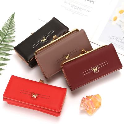 China 2021 Waterproof Popular Multifunctional Ladies Long Wallet Pu Leather Foldable Wallet With Butterfly Embroidery Clutch for sale