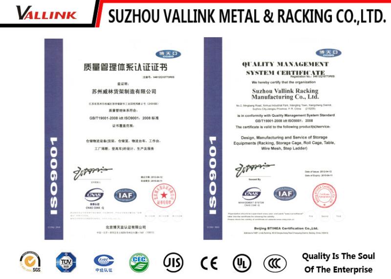 ISO9001:2008 - Suzhou Vallink Metal & Racking Co.,Ltd