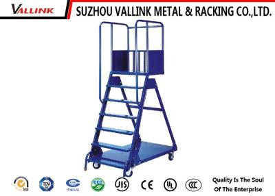 China Carbon Steel Mobile Platform Ladder Safety / Workshop Rolling Step Ladder for sale