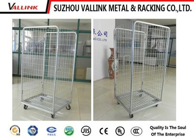 China Zinc Surface Foldable Roll Cage Trolley With 4 Wheels , 4 Sided Roll Cages for sale