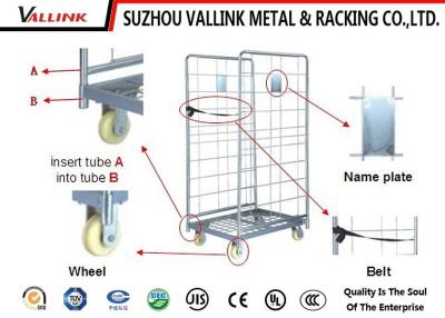 China Security 2 Sides Stackable Metal Logistics Trolleys Nylon Zinc Surface for sale