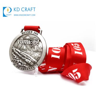 China China high quality custom metal die cut logo 3d antique silver plated white 60mm medal for winner for sale