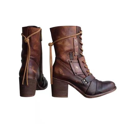 China Amazon Durable Popular Mid Heel Wholesale Short Women's Boots Big Tall Lace Up Fashion Women's Boots for sale