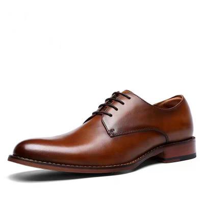 China Business Elegant Gentleman's Shoes Increasing Size Men's Shoes Lace Up Single Top Leather Dress Wedding Shoes for sale