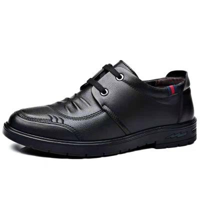 China Manufacturer Direct Selling Breathable Black Leather Non-slip Soft Leather Men's Casual Shoes With Soft Sole for sale