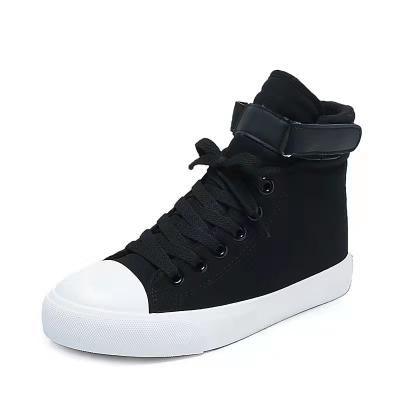 China CUSHIONING Women's High Top Flat Bottom Panel Canvas Shoes Buckle Korean Casual Student Couples Inner Stepping Shoe Couples for sale