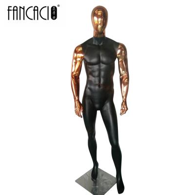 China Full Stand Fashion Male Body Mannequin With Metal Base Black Mannequin Stand Mannequin With Abstract Head for sale