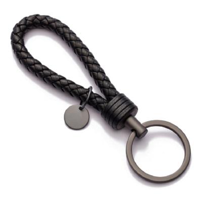 China Handmade Woven Genuine Leather Car Key Chain High Grade Custom Metal Black Leather Car Key Chain for sale