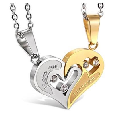 China Custom Made Half Heart Shape Couples Love Stainless Steel Titanium Europe Jewelry Pendant Necklace For Men And Woman for sale