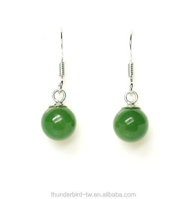 China High Quality Casual/Sporty 925 Sterling Silver 8mm Round Beads Jewelry Natural Real Genuine Jade Jade Charm Dangle Earring Gemstone for sale