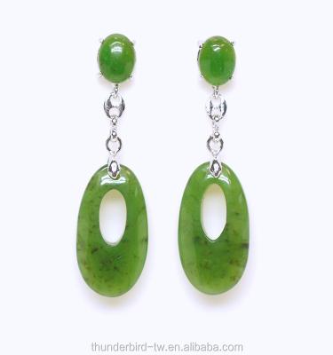 China Hot sale good quality natural genuine nephrite jade cabochon oval cabochon jewelry women's vintage alloy dangle earring for sale