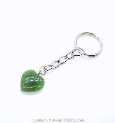 China Wholesale Heart Natural Genuine Canadian Green Gemstone Nephrite Jade Nephrite Brass Key Chain for sale