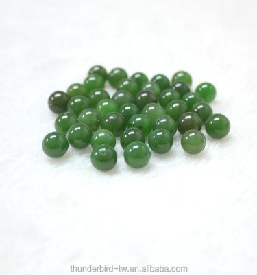 China Good Stone Quality Half Drilled 8mm Loose Gemstone Bead A Grade Natural Genuine Green Jade Nephrite for sale