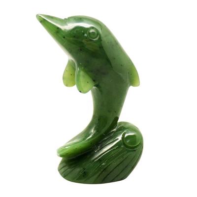 China New Zealand Hot Factory Best Sales Gemstone Jade Animal Carvings Nephrite Dolphin Statue for sale