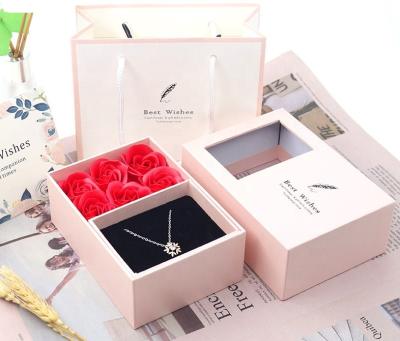 China Soap Rose New Valentines Lover's Gifts Soap Rose Flower Gifts Box Necklace Mothers Day Valentines Day Gift Set for sale