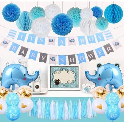 China Hot Selling Elephant Paper Theme It's A Boy Shower Banners Baby Elephant Balloons Elephant Boy Baby Shower Decorations Set for sale