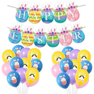 China Latex Easter Happy Easter Bunny Balloons Rabbit Egg Easter Bunting Banner Balloons Decoration Set for sale