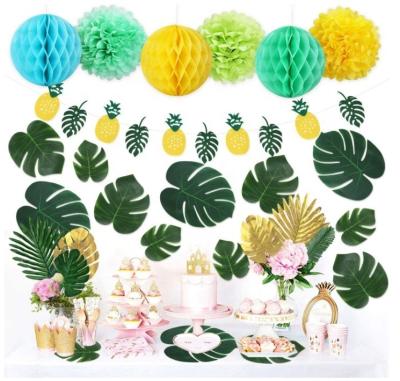 China Aloha Safari Theme Paper Artificial Tropical Palm Leaves Pineapple Banner Luau Hawaiian Party Decorations Kit for sale