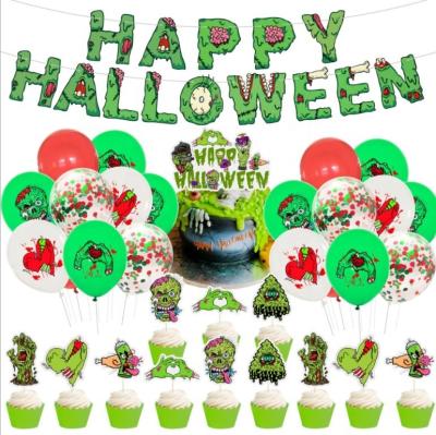 China Happy Halloween Banner Paper Latex Balloons Skull Cake Topper Set Halloween Party Decoration Supplies for sale