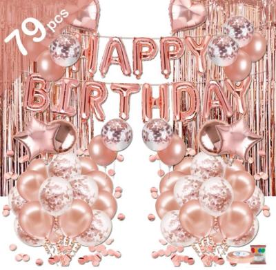 China Rose Gold Happy Birthday Banner Balloon Birthday Party Decorations Set Latex Birthday Party Supplies for sale