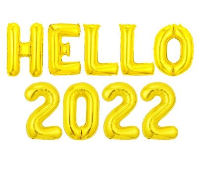 China Newest Gold 16inch New Year Party Hello 2022 Rose Gold Silver Foil Number Hello 2022 Balloons Set for sale