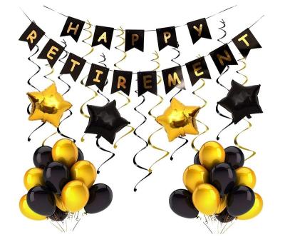 China Latex Black Gold Happy Retirement Banner Hanging Swirls Happy Retirement Party Decoration Decorative for sale