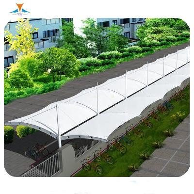 China Heat Resistant/UV Waterproof/Fireproof Resistance PVDF Membrane Roof Tension Sun Shades Tent Canopy Steel Structure Car Porch Design Car Parking Roof Shed for sale