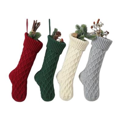 China Large Christmas Stocking Large 18 Inch 46cm Classic Solid Color Wholesale White Gray Green Red Knit Christmas Stocking for sale