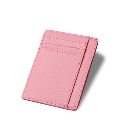 China Fashion New Women's Card Holder Slim Custom Logo RFID Blocking Minimalist Front Pocket Saffiano Leather Woman Card Holder for sale